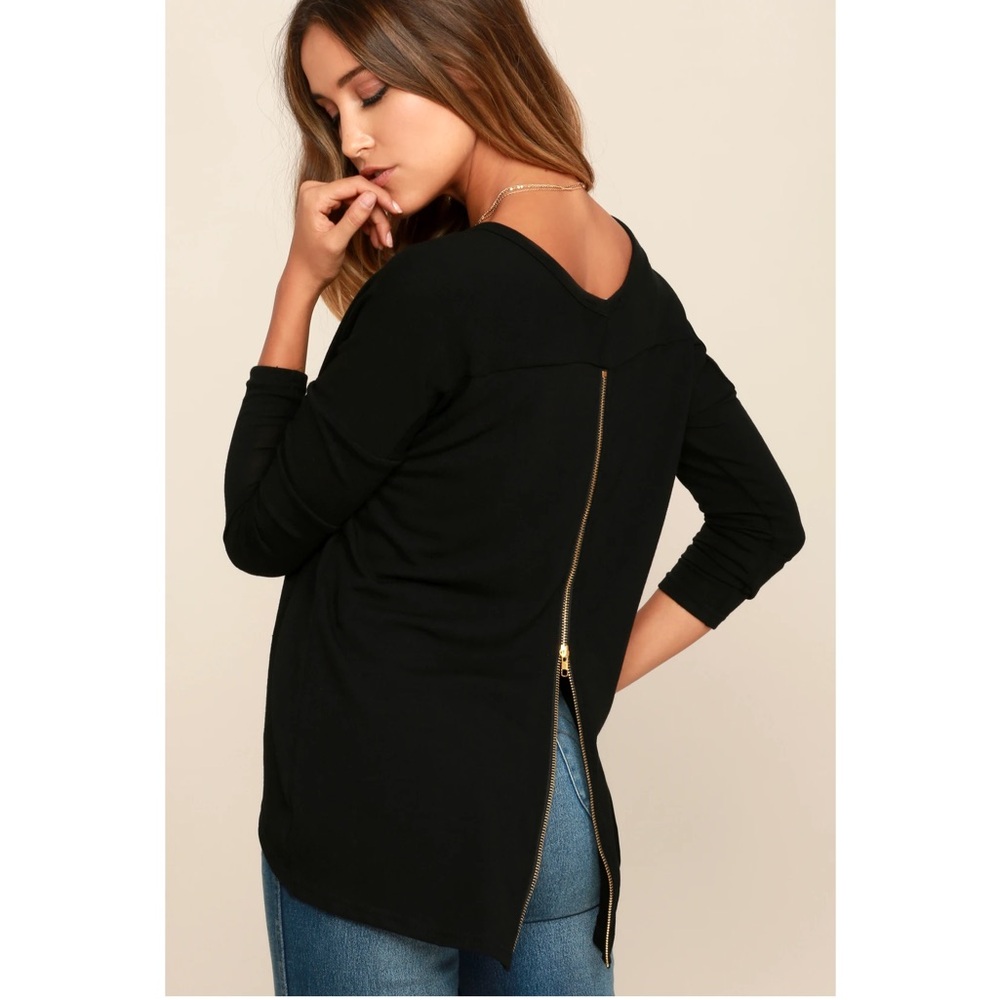Lulus Zip To My Lou Black Sweater Top - Size Medium